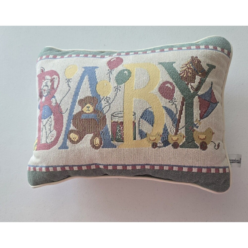 Vintage Riverdale  Baby Spellout Nursery Tapestry Throw Pillow Accent (B)